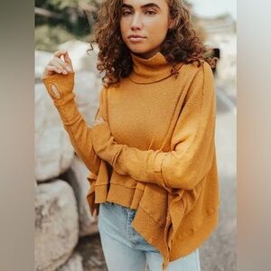 Free People Sunbaby Mock Neck Ribbed Top